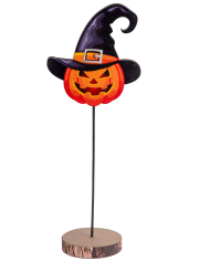 Decorazione zucca in MDF in appoggio h.cm.25 ca. con cartellino/etichetta