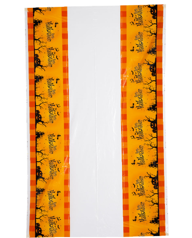 Nappe en plastique Happy Halloween, longueur 180x108 cm environ dans un sachet avec carte d’en-tête