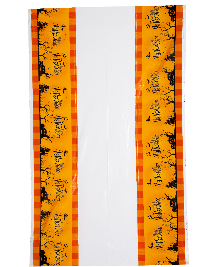 Nappe en plastique Happy Halloween, longueur 180x108 cm environ dans un sachet avec carte d’en-tête