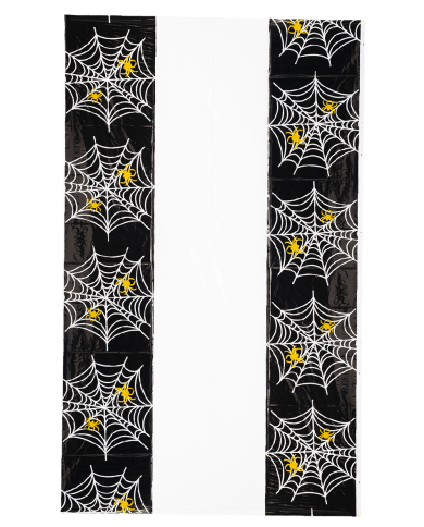 Nappe en plastique noir avec toile d’araignée, longueur 180x108 cm environ dans un sachet avec carte d’en-tête