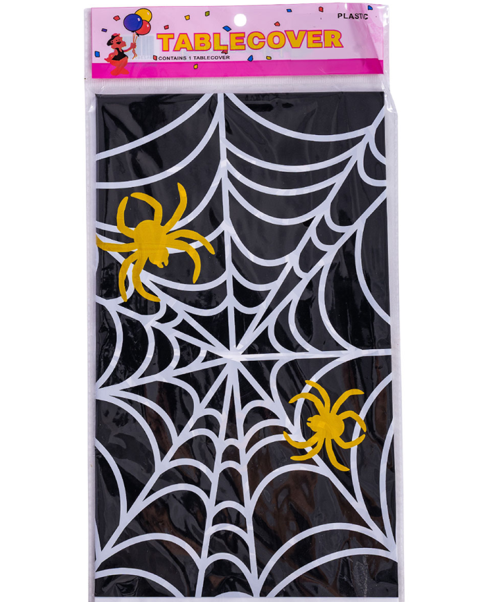 Black plastic tablecloth with spiderwebs cm 180x108 in pbh