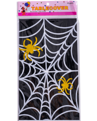 Mantel de plástico negro con telaraña de unos 180x108 cm. de largo en bolsa con solapa de cartón