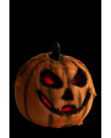 Orange burlap pumpkin with light diam. 16 (batteries not incl.) with label