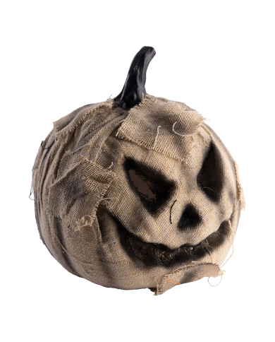 Zucca con tela di juta e luci diam.cm.16 ca. (batterie escluse) con cartellino/etichetta