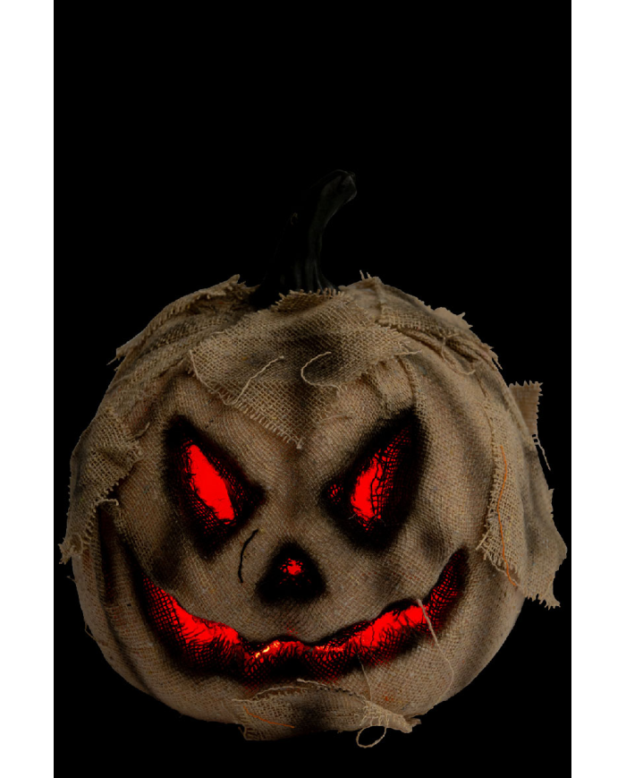 Citrouille avec toile de jute et lumières diamètre 16 cm environ (piles non comprises) avec étiquette volante/étiquette