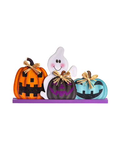 Halloween-Dekoration aus MDF zum Aufhängen L. ca. 34 cm mit kleinen Kürbissen mit Pappschild/Etikett