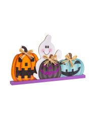 Decorazione Halloween in MDF d'appendere l.cm.34 ca. con zucchette con cartellino/etichetta