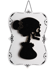 Decorazione scheletrina d'appendere in MDF h.cm.15x23 con cartellino/etichetta