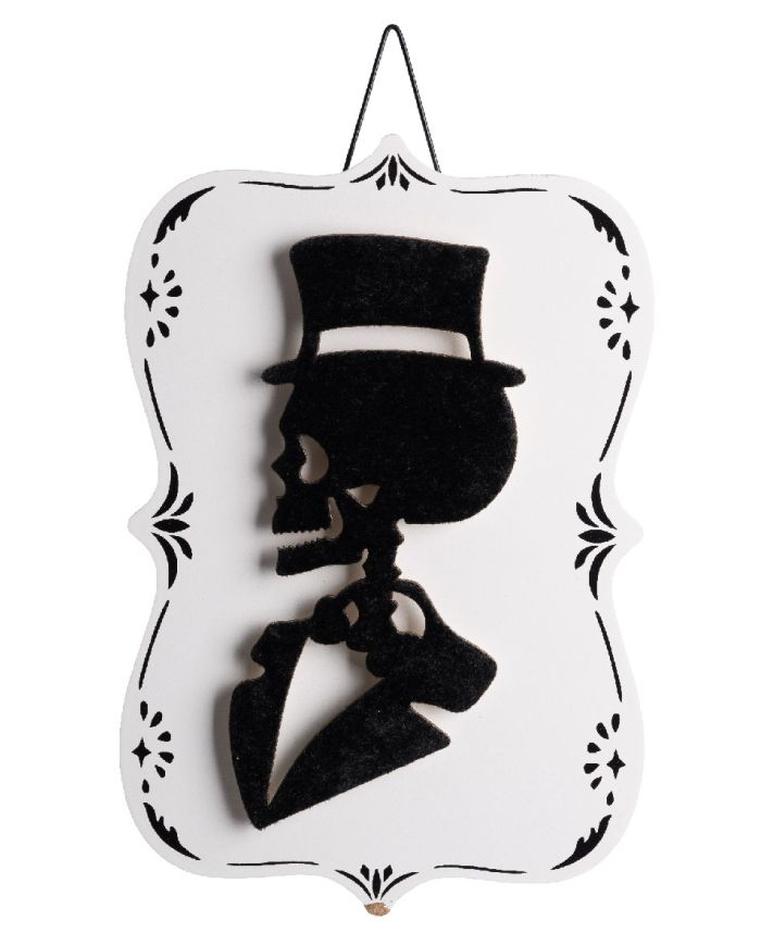 Skelett-Dekoration zum Aufhängen aus MDF H. ca. 15x23 cm mit Pappschild/Etikett