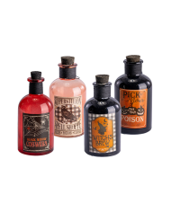 Flasche Zaubertrank aus Glas H. ca. 14 cm 4 verschiedene Modelle mit Pappschild/Etikett