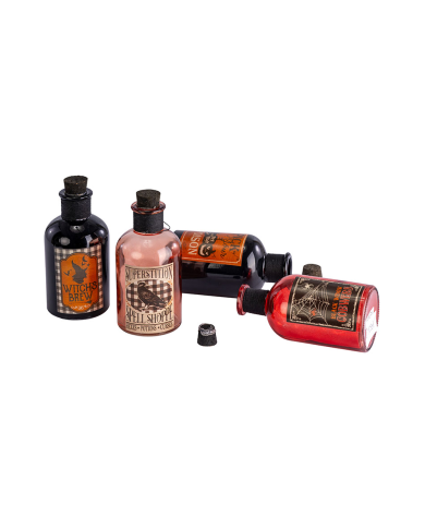 Bouteille potion magique en verre, hauteur 14 cm environ 4 modèles assortis avec étiquette volante/étiquette