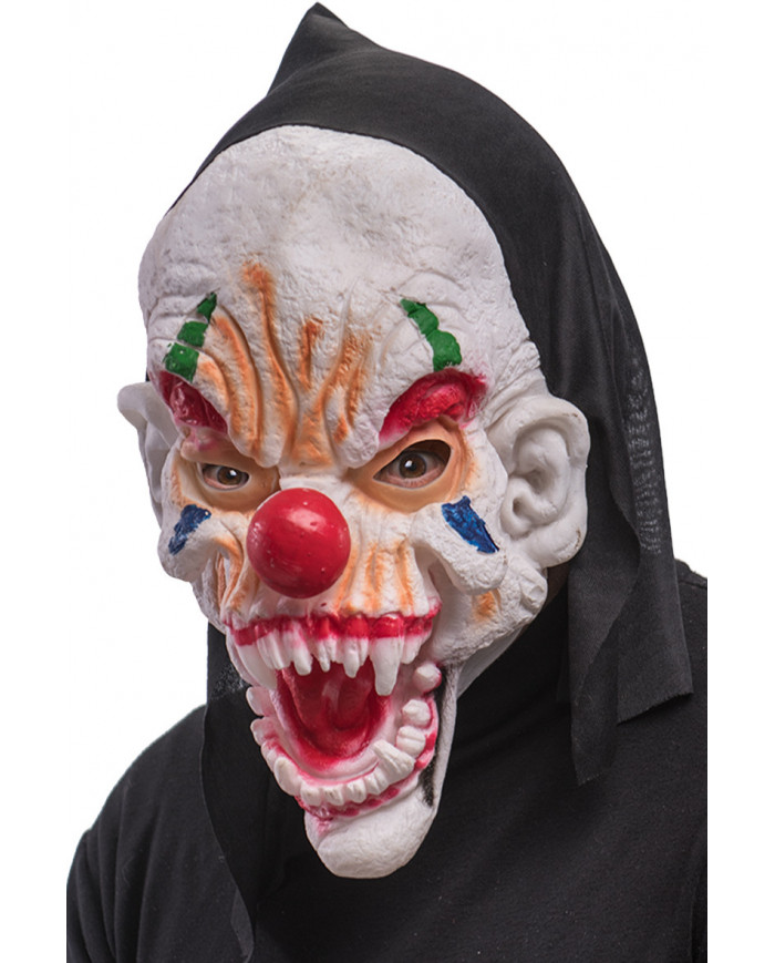 Maschera clown in fingomma con cappuccio e cavallotto
