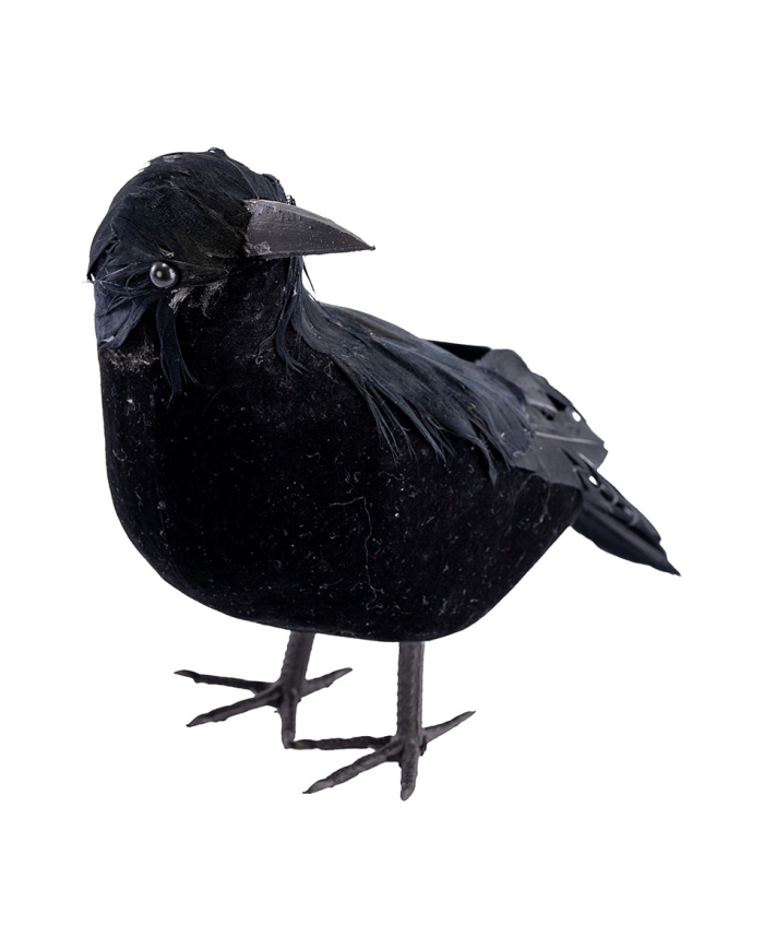 Crow in velvet and feathers h.cm.16 with hangtag/label