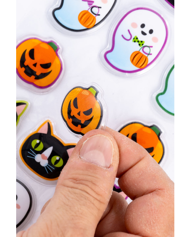 Fiche autocollants puffy dans un sachet sur papier cartonné