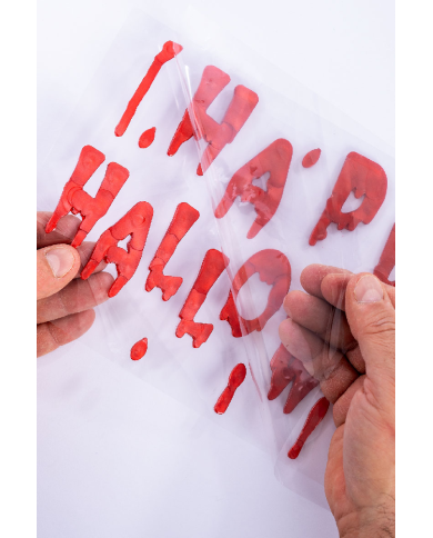 Vitrauphanie en gel Happy Halloween dans un sachet avec carte d’en-tête