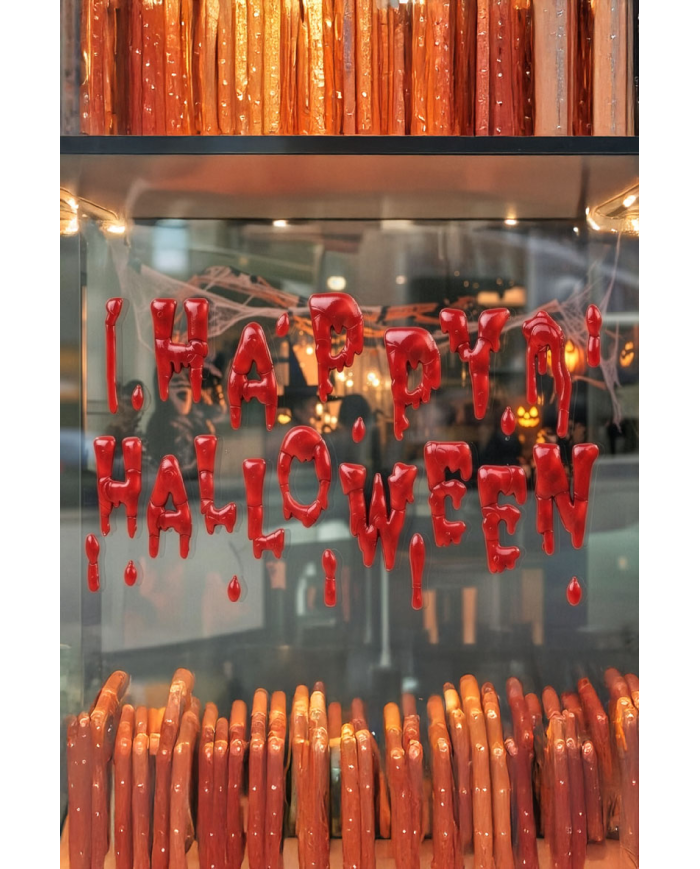 Vetrofania in gel Happy Halloween in busta con cavallotto