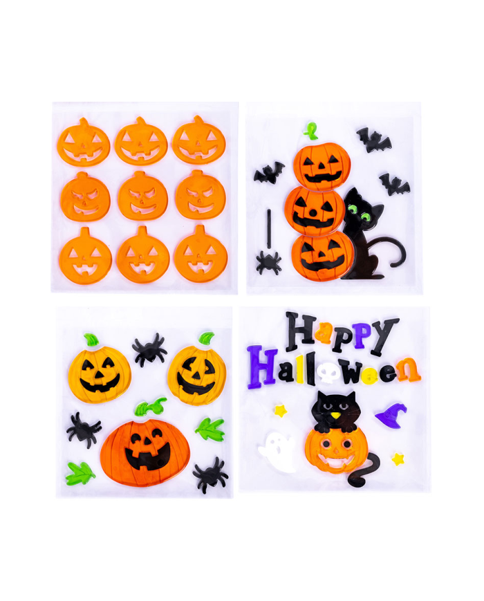 Pegatinas de gel Halloween 4 modelos surtidos en bolsa con solapa de cartón
