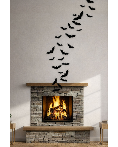 Decoraciones 12 murciélagos de papel medidas surtidas con adhesivo de doble cara en bolsa con solapa de cartón