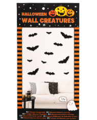 Décorations 12 chauves-souris en papier tailles assorties avec adhésif double face dans un sachet avec carte d’en-tête