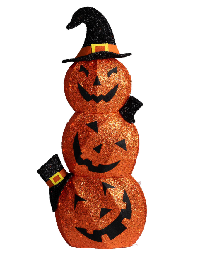 Petites citrouilles lumineuses avec chapeau, hauteur 102 cm environ (220 volt) usage extérieur dans un sachet