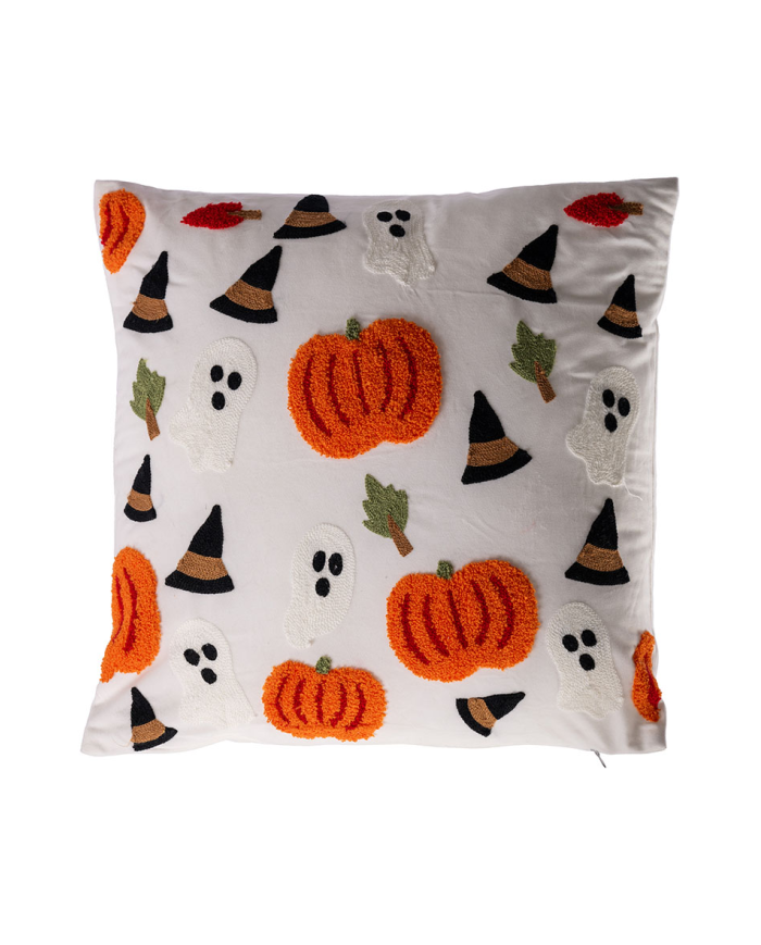Fabric pillow cover with Halloween figures h.cm.45x45 with hangtag/label
