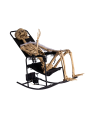 Skeleton in rocking chair with sound, lights and movement (220 volt) in box