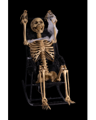 Skeleton in rocking chair with sound, lights and movement (220 volt) in box