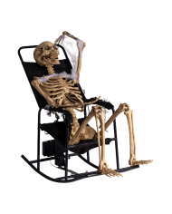 Skeleton in rocking chair with sound, lights and movement (220 volt) in box