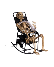 Skeleton in rocking chair with sound, lights and movement (220 volt) in box