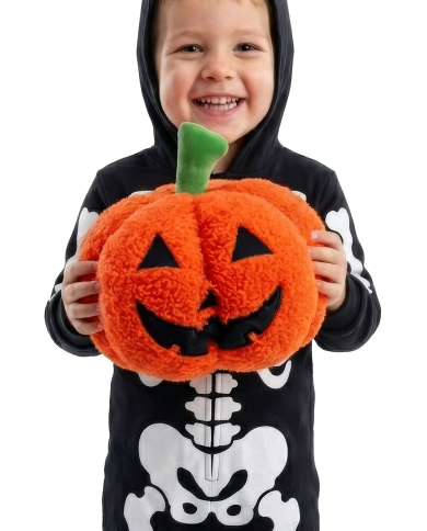 Citrouille souple en tissu diamètre 24 cm environ avec étiquette volante/étiquette