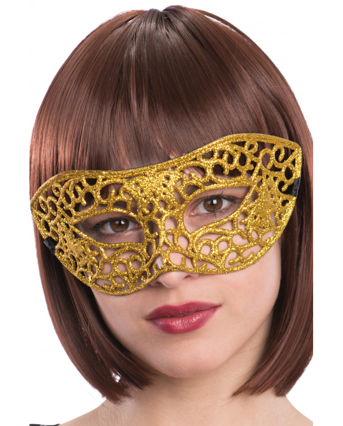 Carved chinless mask with gold glitter, ideal for New Year's