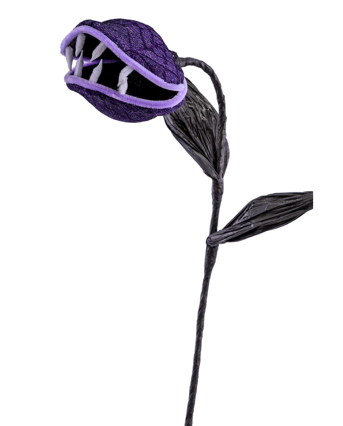 Carnivorous purple plant in fabric cm. 60 with label