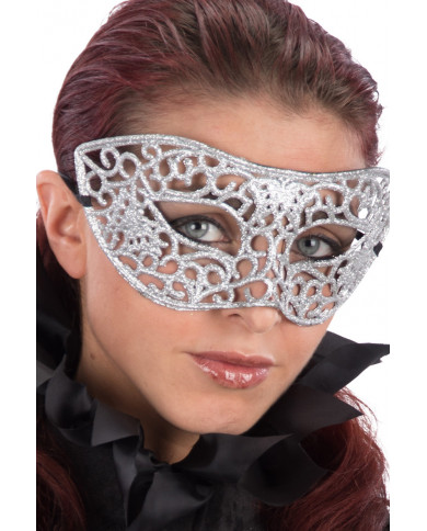 Carved chinless mask with silver glitter, ideal for New Year's Carved chinless mask with silver glitter, ideal for New Year's