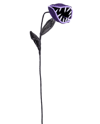 Violette Blume fleischfressende Pflanze aus Stoff H. ca. 80 cm mit Pappschild/Etikett