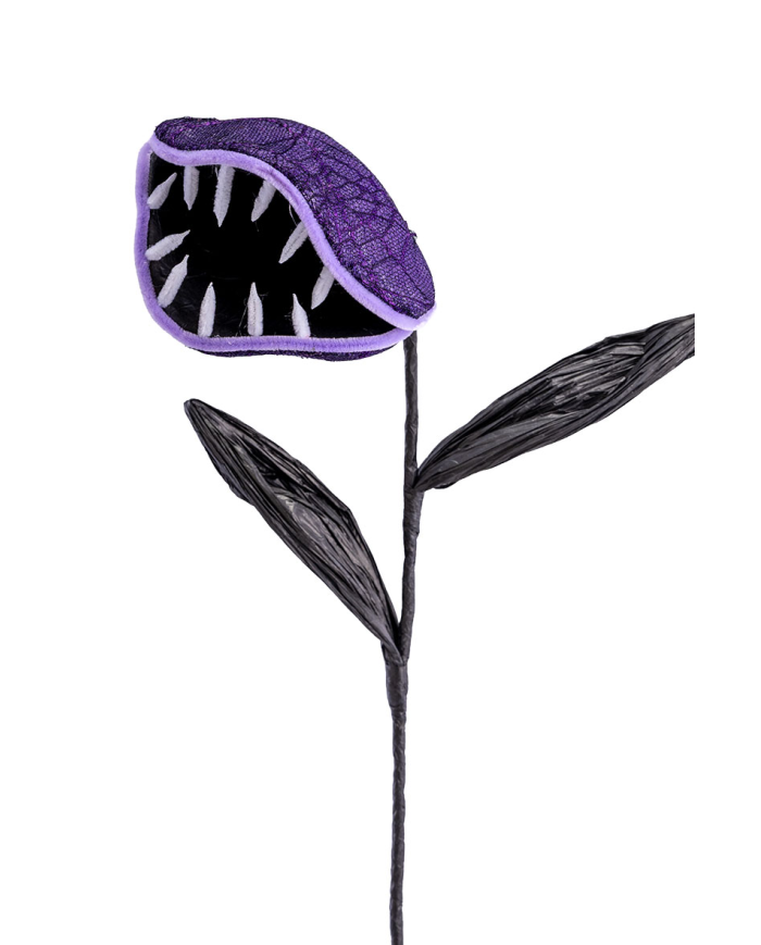 Violette Blume fleischfressende Pflanze aus Stoff H. ca. 80 cm mit Pappschild/Etikett