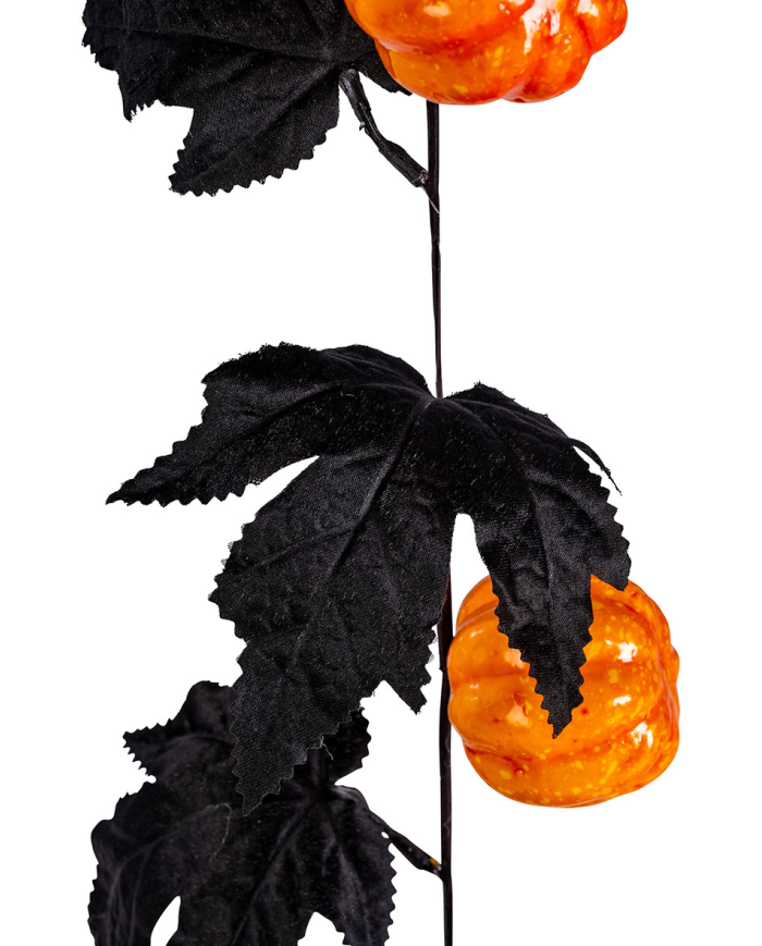 Vertikale Hängeschnur mit kleinen Kürbissen und schwarzen Blättern L. ca. 190 cm in Beutel