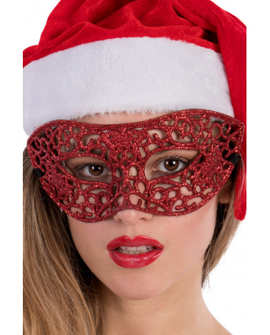 Carved chinless mask with red glitter, ideal for New Year's Eve Carved chinless mask with red glitter, ideal for New Year's Eve