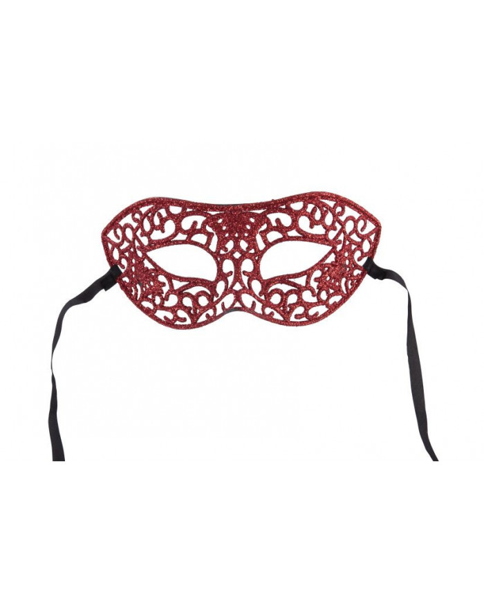 Carved chinless mask with red glitter, ideal for New Year's Eve Carved chinless mask with red glitter, ideal for New Year's Eve