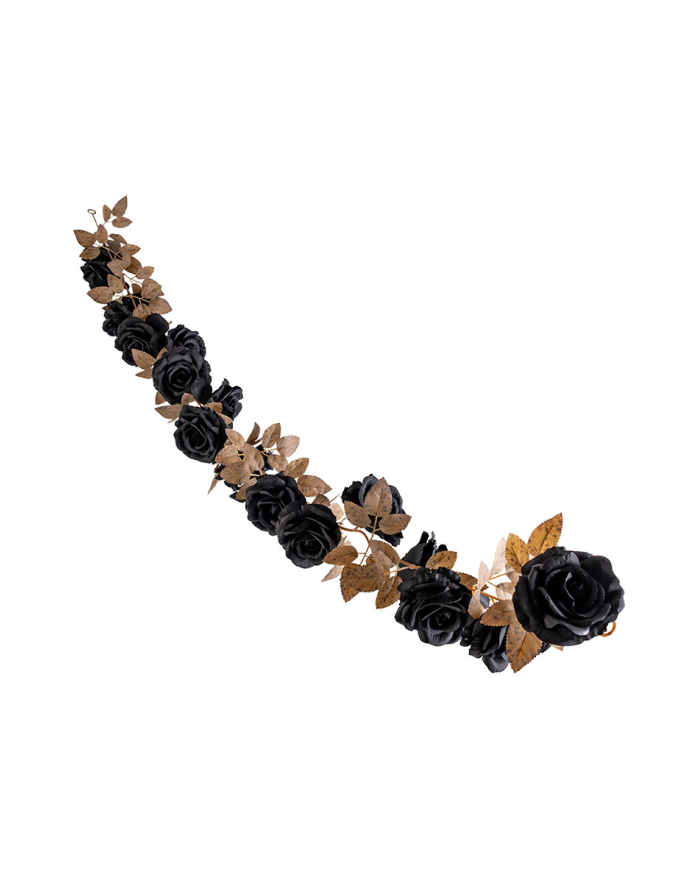 Black roses and leaves garland cm. 178 with label