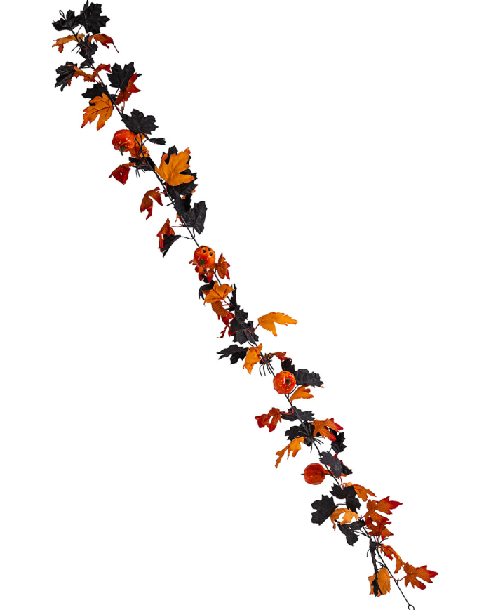 Hängeschnur schwarz/orange mit kleinen Kürbissen und Spinnen L. ca. 180 cm in Beutel