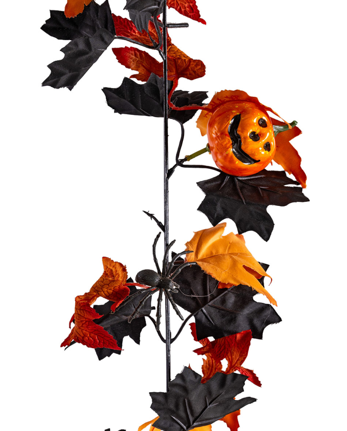 Guirlande noire/orange avec citrouilles et araignées, longueur 180 cm environ dans un sachet