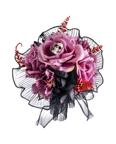 Bouquet floral noir et rose, hauteur 25 cm environ avec étiquette volante/étiquette