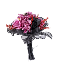 Bouquet floral noir et rose, hauteur 25 cm environ avec étiquette volante/étiquette
