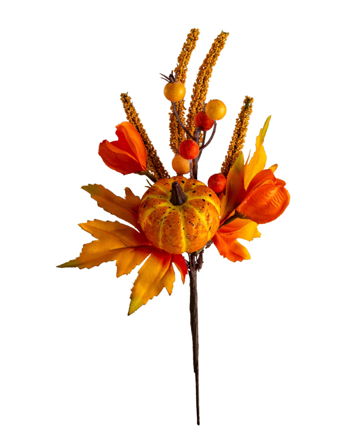 Herbst-Blumenstrauß am Stiel H. ca. 30 cm mit Pappschild/Etikett