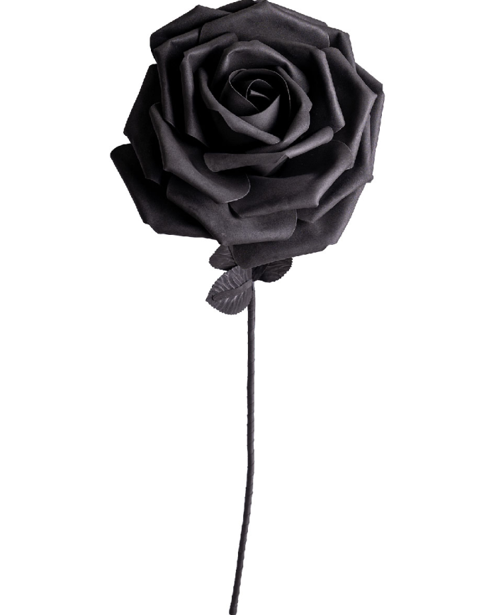 Riesige schwarze Rose aus EVA Durchm. ca. 40 H. ca. 100 cm mit Pappschild/Etikett