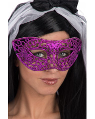 Carved chinless mask with purple glitter, ideal for Halloween
