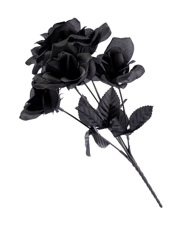 Mazzo 5 rose nere h.cm.32 ca. in plastica con cartellino/etichetta