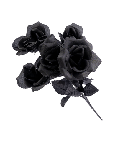 Bouquet de 5 roses noires, hauteur 32 cm environ en plastique avec étiquette volante/étiquette