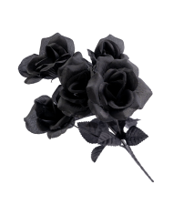5 black plastic roses bouquet with hangtag/label