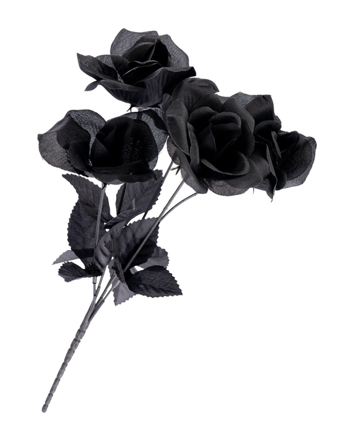 Ramo de 5 rosas negras de unos 32 cm. de alto de plástico con etiqueta colgante/etiqueta